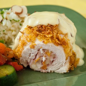Chicken-Cordon-Bleu with Corn Flakes